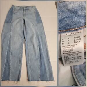 American Eagle Low Rise Baggy Wide Leg Jeans Womens SZ 00 Drapey Stretch Y2K